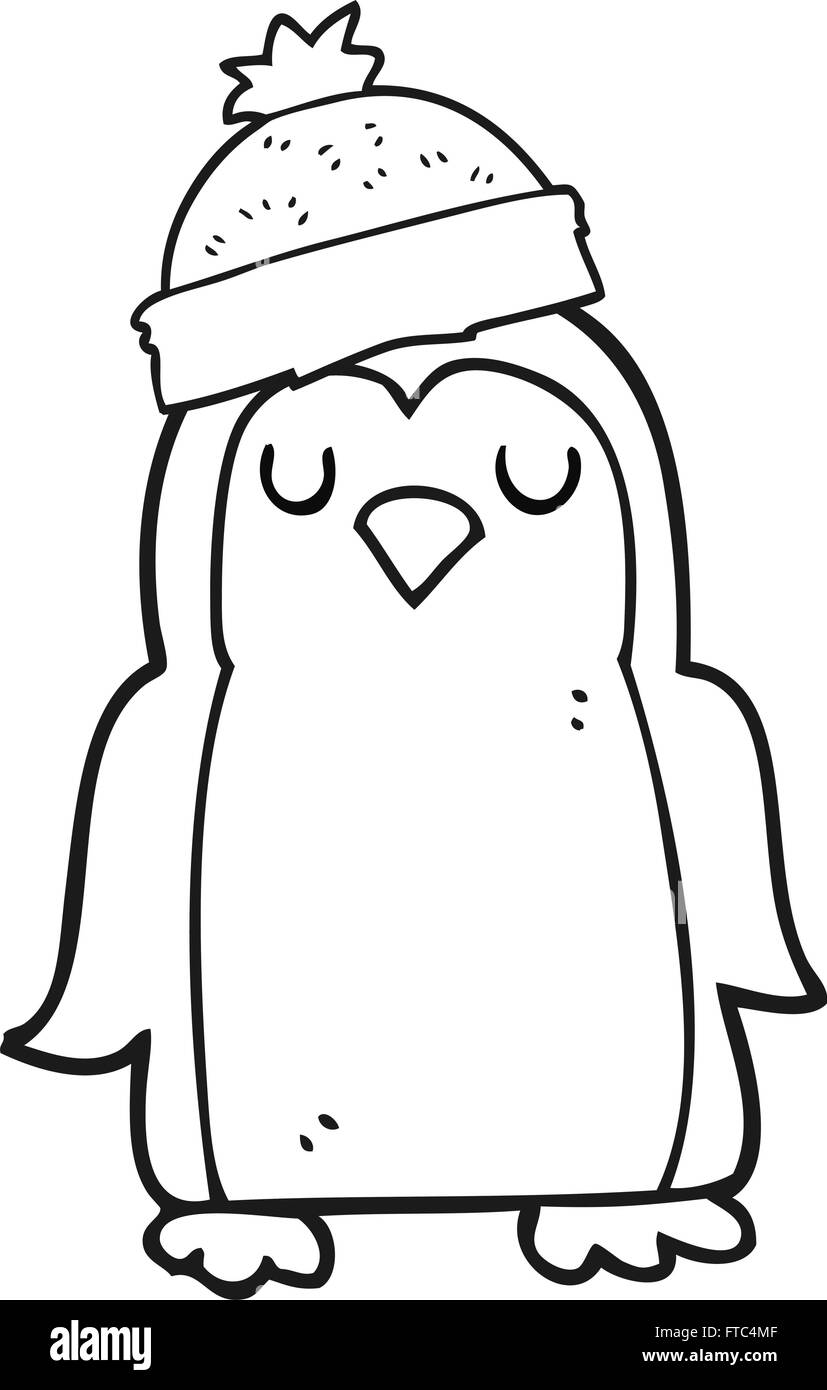 Blanco Y Negro Dibujado A Mano Alzada Pinguino De Dibujos Animados Imagen Vector De Stock Alamy