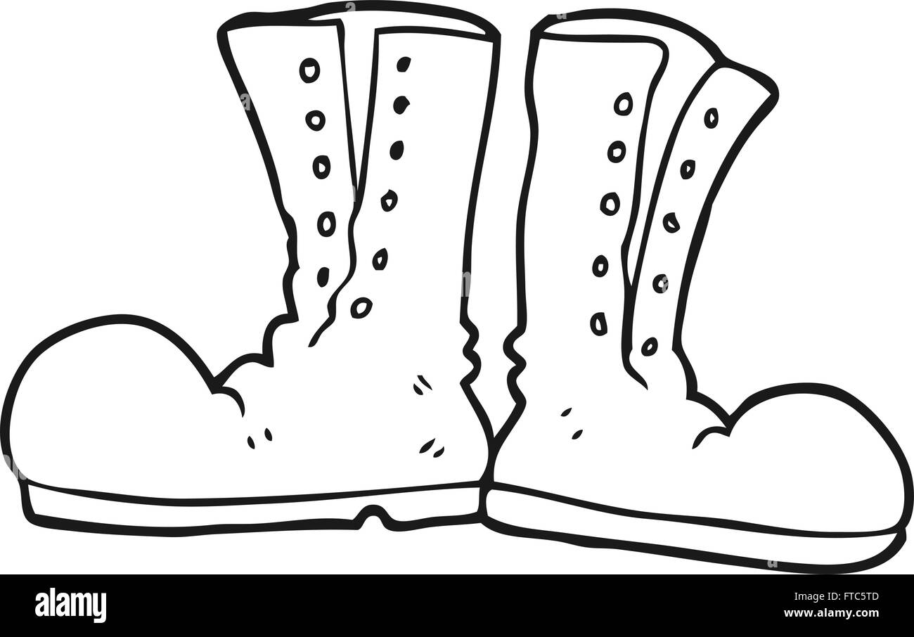 Dibujado a mano alzada caricatura en blanco y negro brillante botas del  ejército Imagen Vector de stock - Alamy