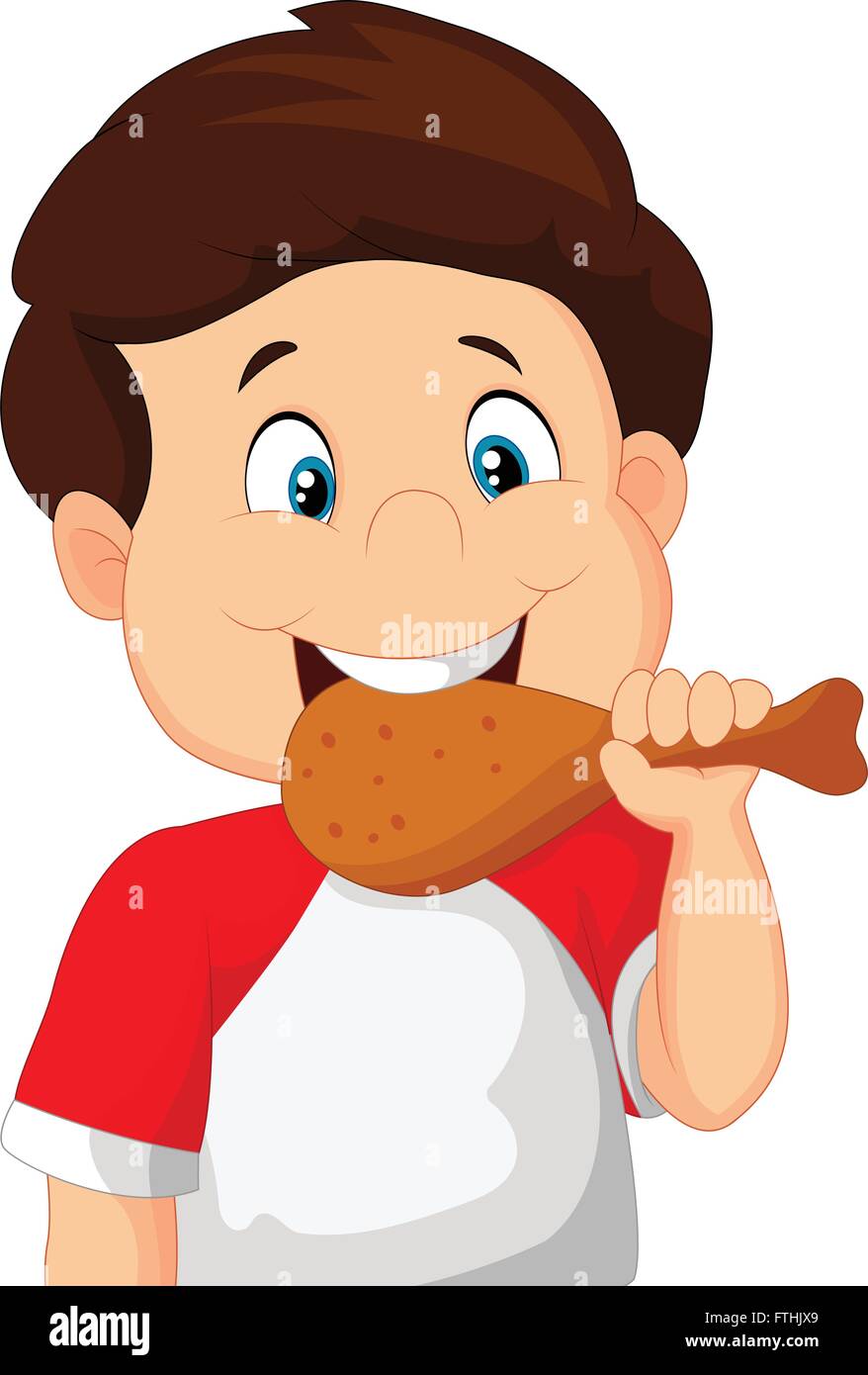 Cartoon chico comiendo pollo frito Imagen Vector de stock - Alamy