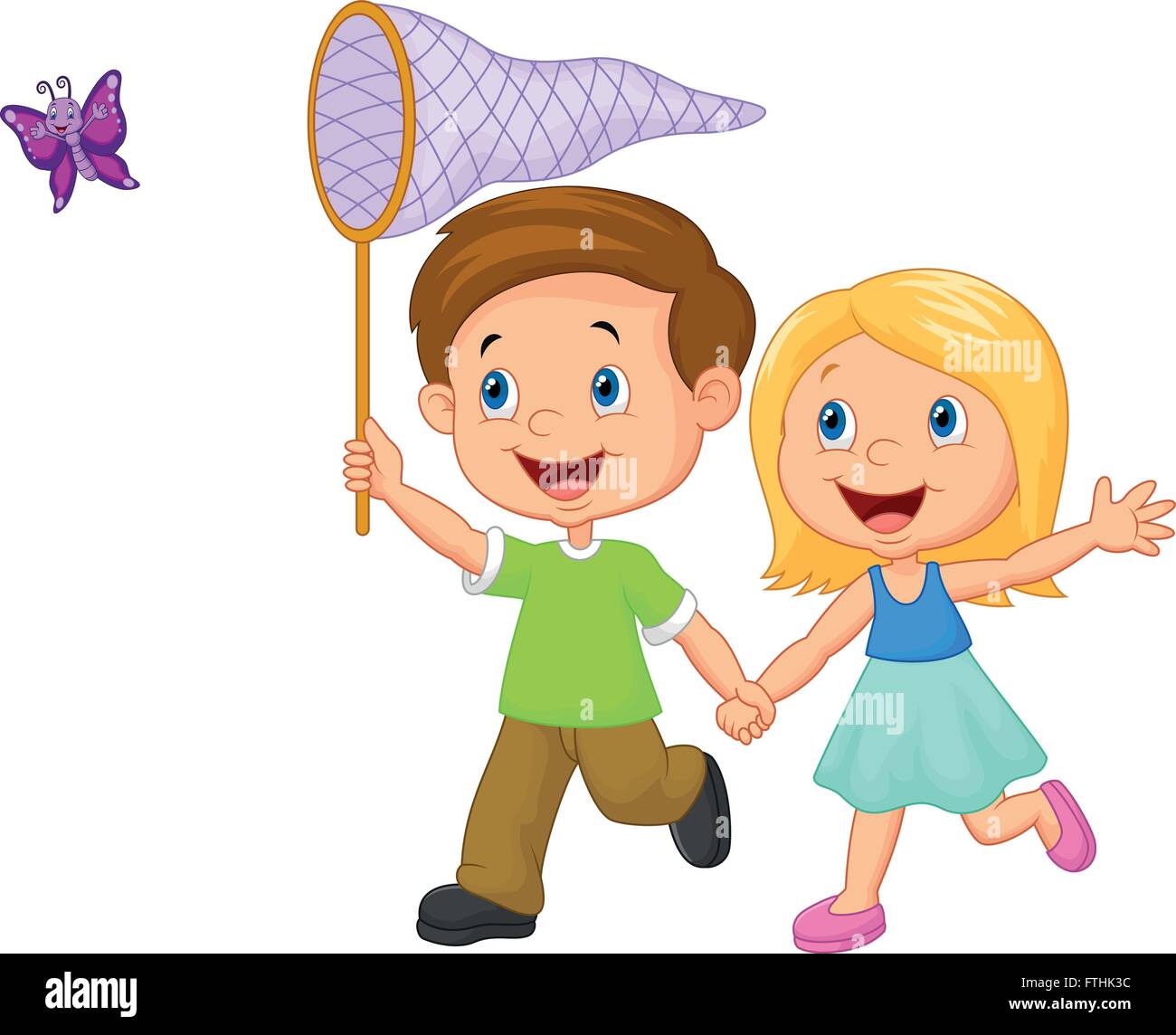 Los niños atrapar mariposas de dibujos animados Imagen Vector de stock -  Alamy