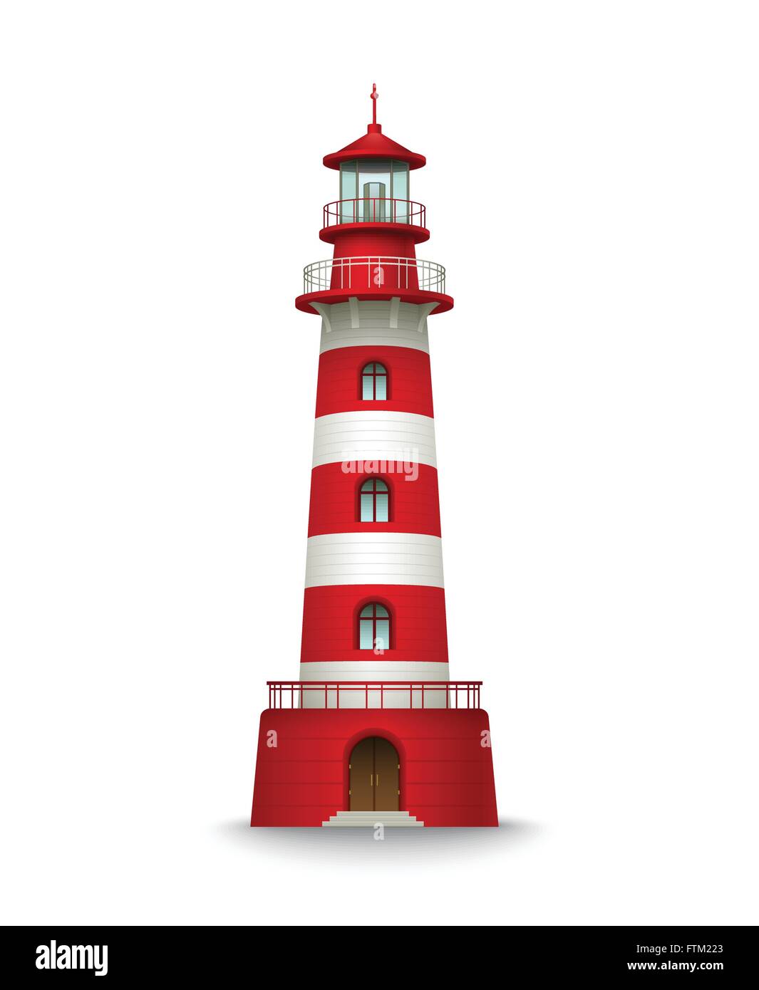 Faro rojo realista edificio aislado sobre fondo blanco. Ilustración vectorial Ilustración del Vector