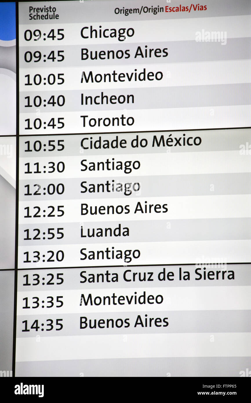 Grupo informar horario de llegada de los vuelos desde el aeropuerto internacional de Guarulhos de Sao Paulo / Foto de stock
