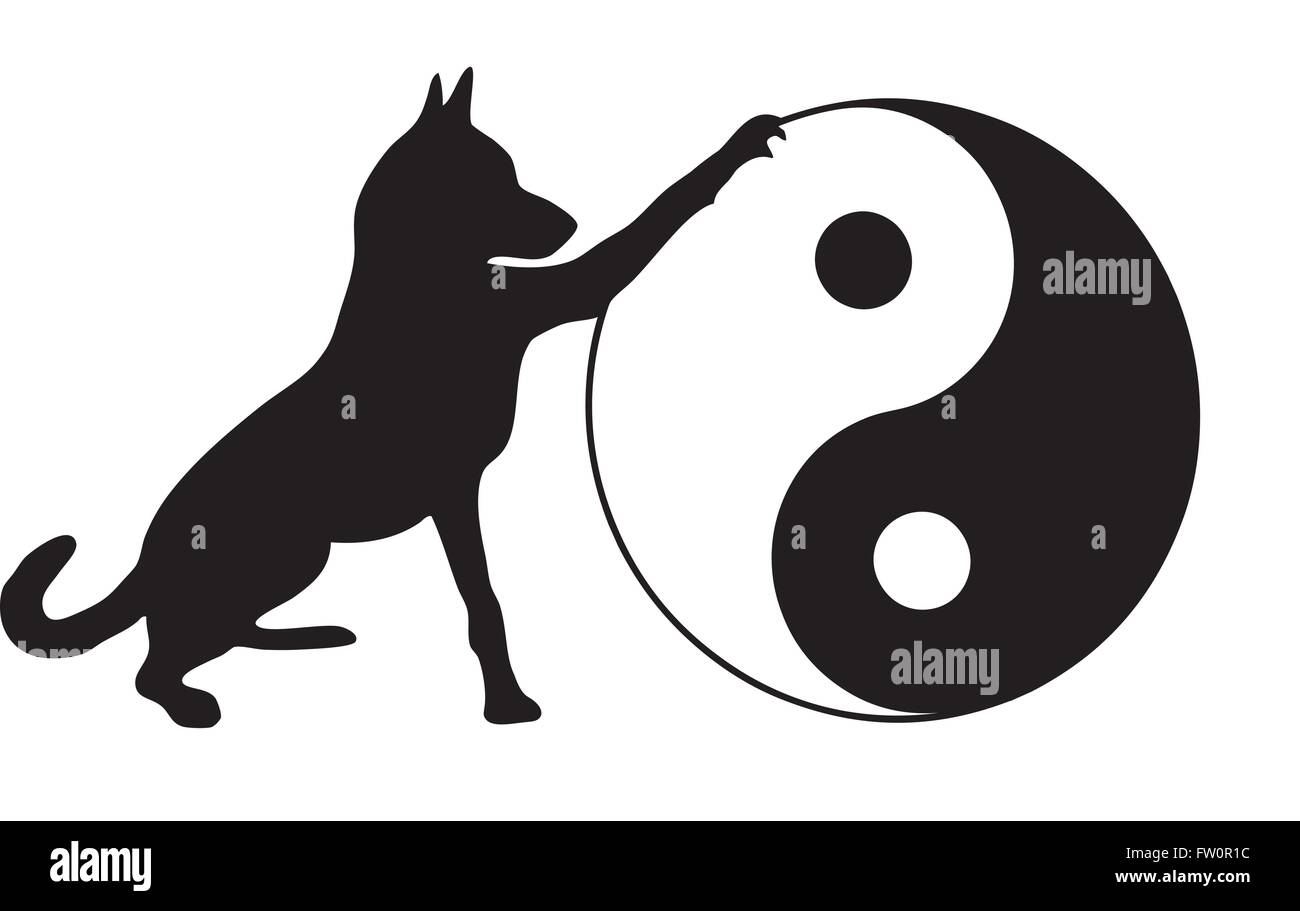 Silueta de perro con símbolo de Yin y Yang Imagen Vector de stock -