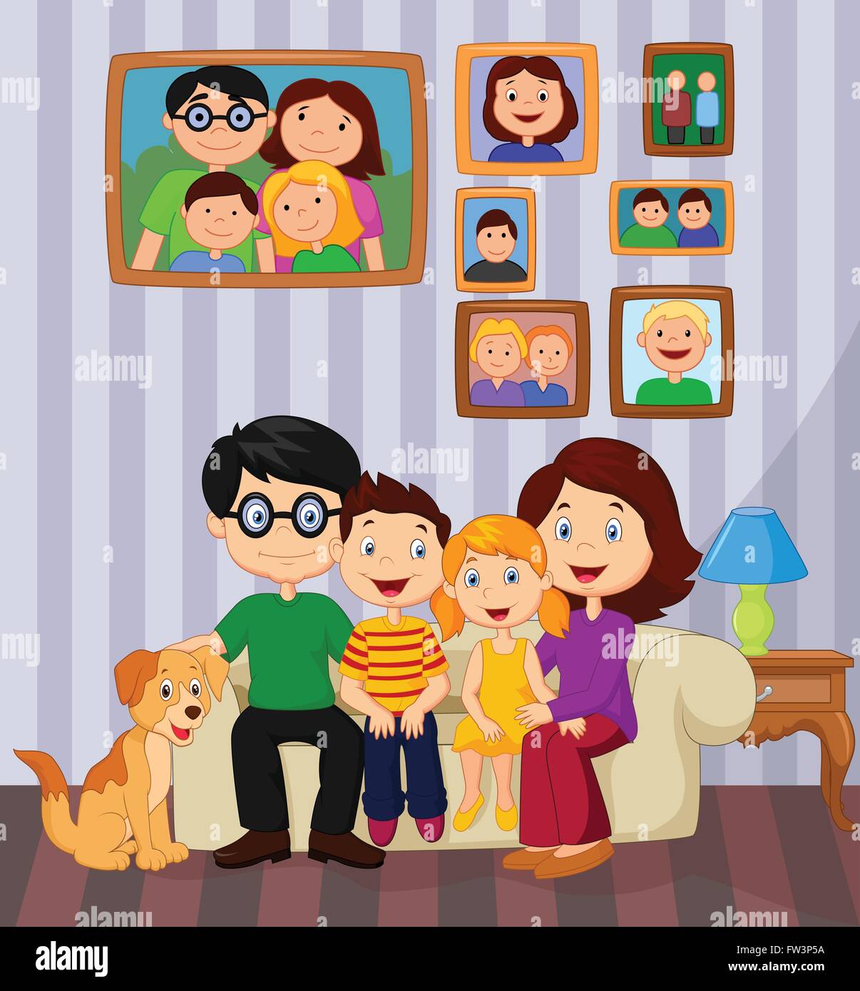 Familia Feliz Sentado En El Sofa Imagen Vector De Stock Alamy