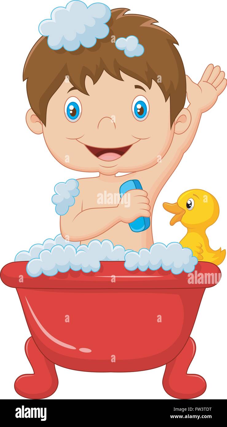 Tomar un baño infantil de dibujos animados Imagen Vector de stock - Alamy