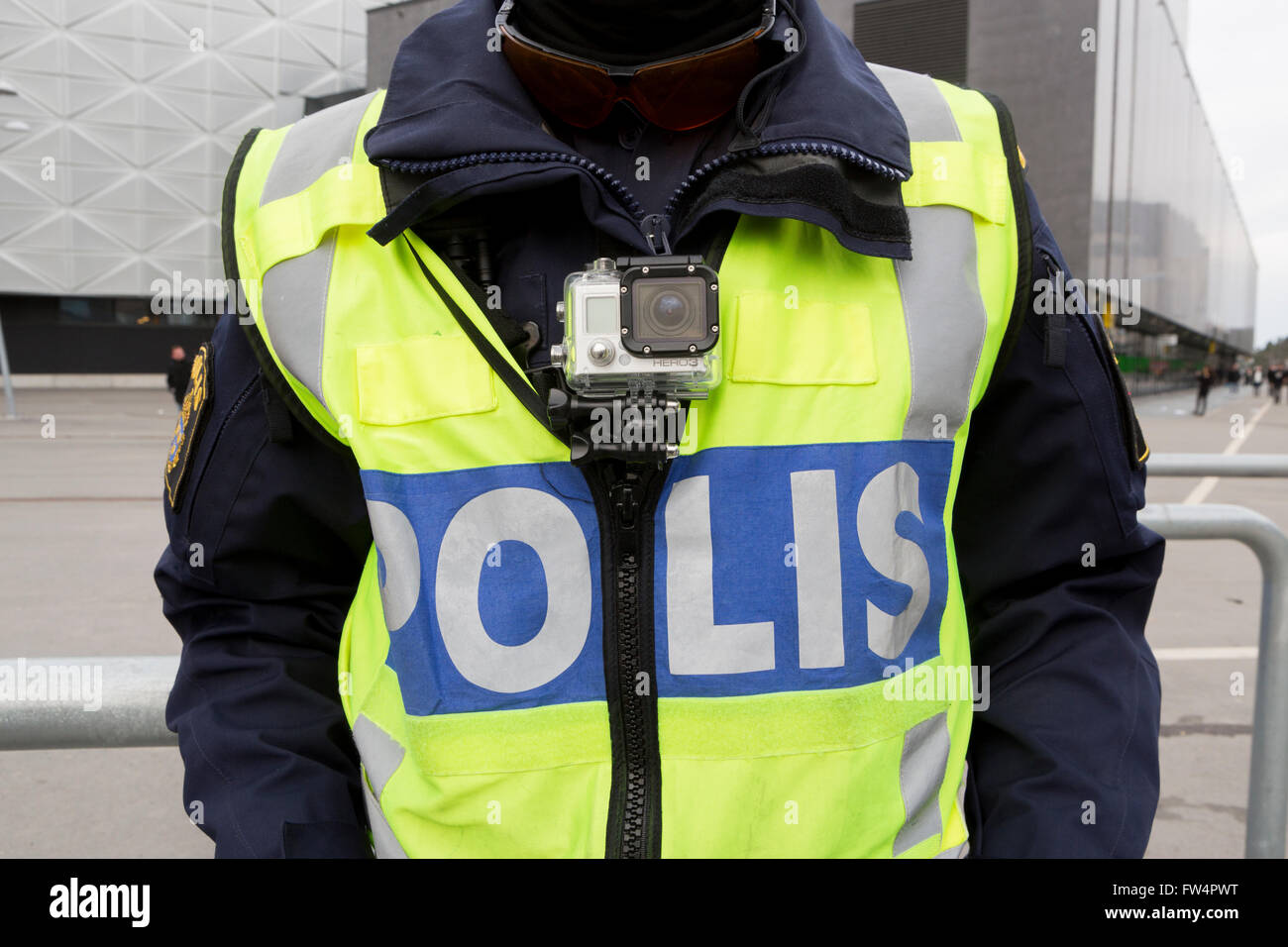 Policía con actioncamera Foto de stock