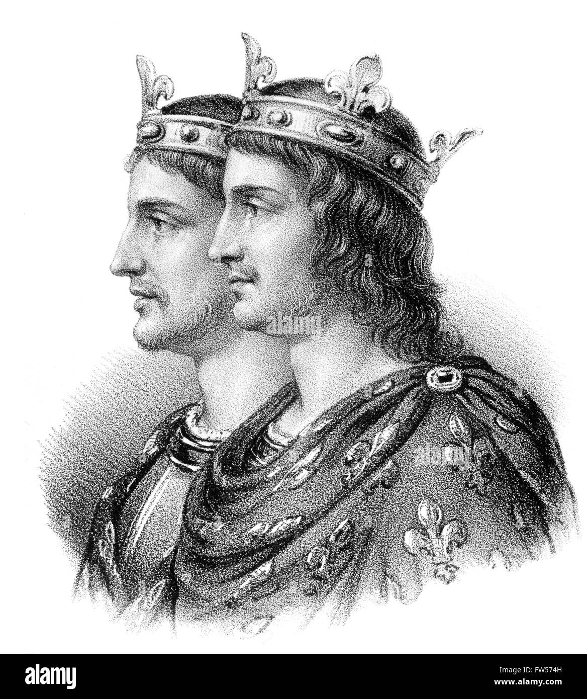 Louis, el joven o Louis III, 830/835-882, Rey de Sajonia y su hermano Carloman, Carloman de Bavière, Karlmann o K Foto de stock