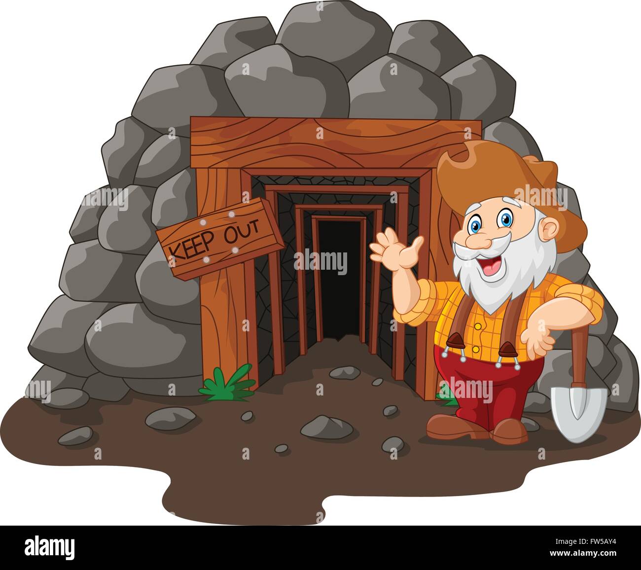 Entrada de mina de dibujos animados con la explotación minera de oro pala  Imagen Vector de stock - Alamy
