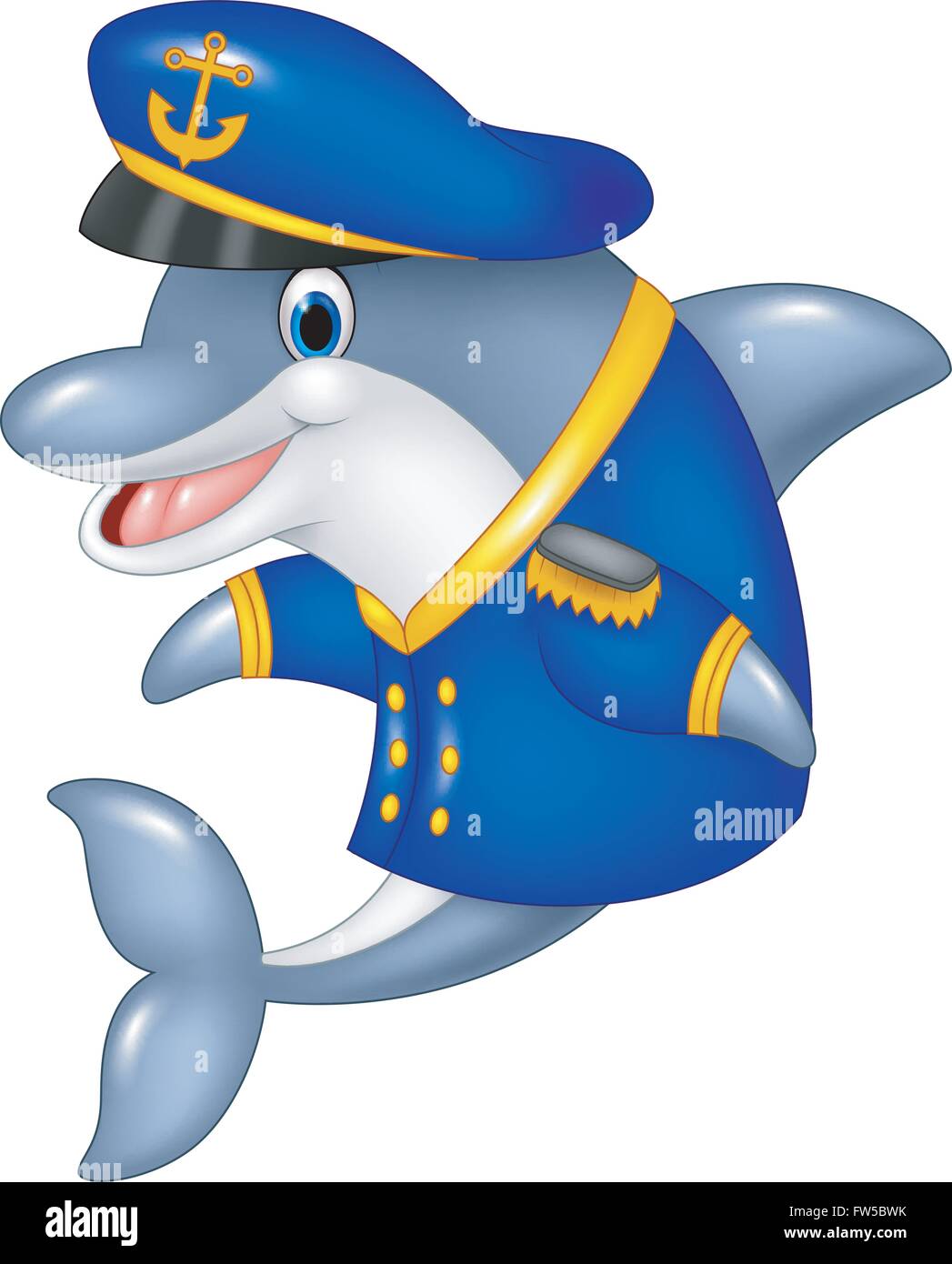 Cartoon funny dolphin vistiendo uniforme de capitán Ilustración del Vector