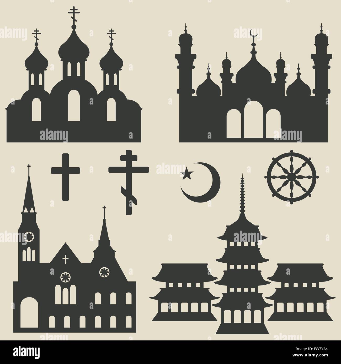 Conjunto de edificios religiosos y el símbolo - ilustración vectorial. eps 8 Ilustración del Vector