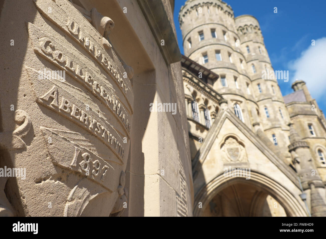 Gales Aberystwyth entrada a la Universidad de Gales, antiguo edificio inaugurado en 1897. Foto de stock