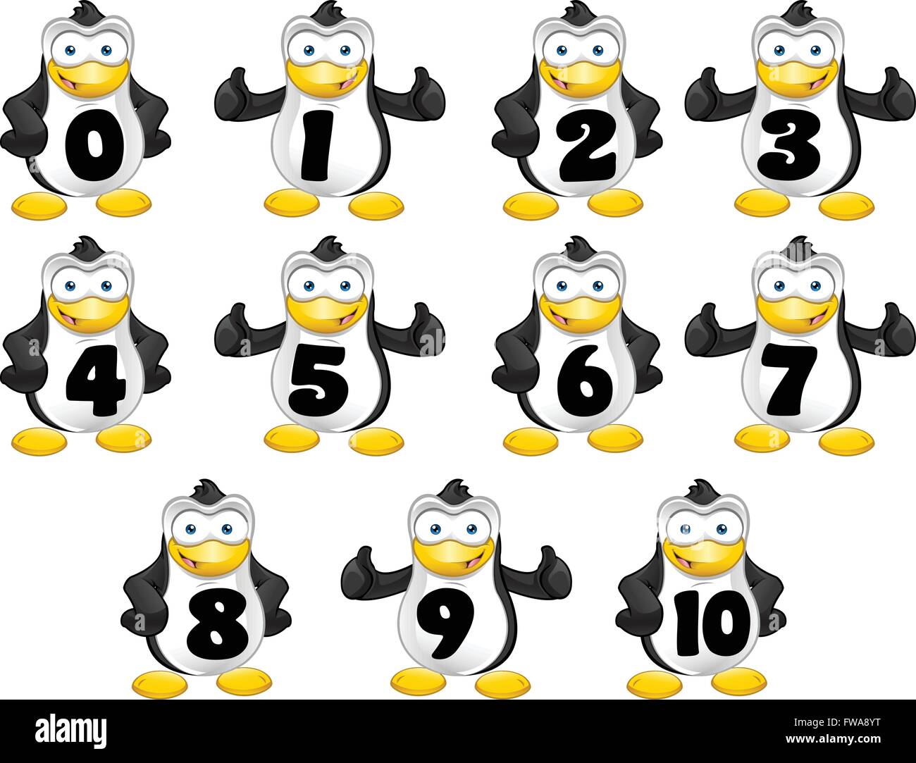 Un pingüino de dibujos animados con los números 0 a 10 en su vientre Imagen  Vector de stock - Alamy
