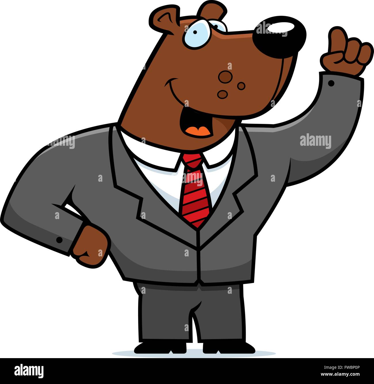 Un oso de dibujos animados feliz empresario de traje y corbata Imagen