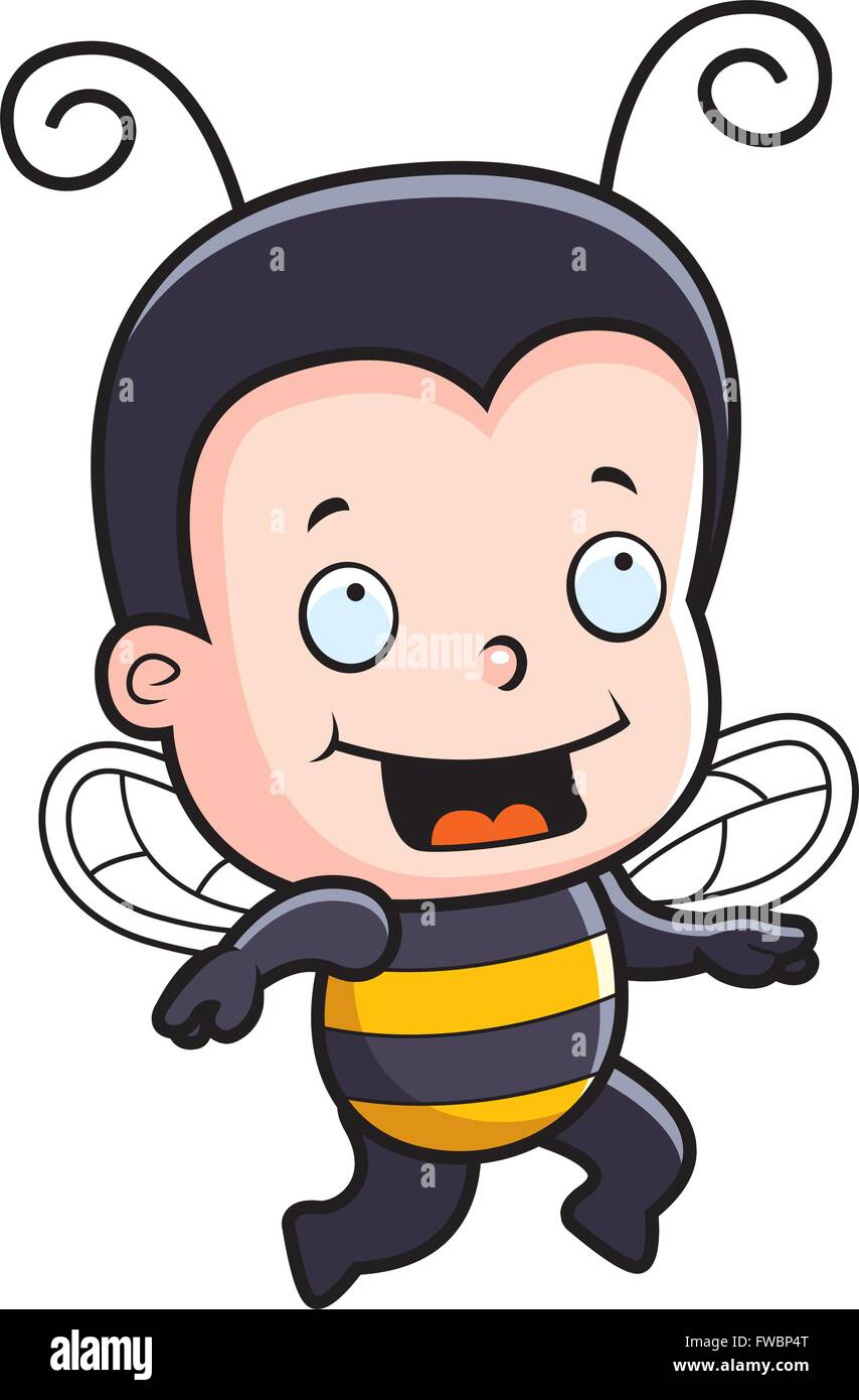 Un feliz cartoon chico en un disfraz de abeja Imagen Vector de stock - Alamy