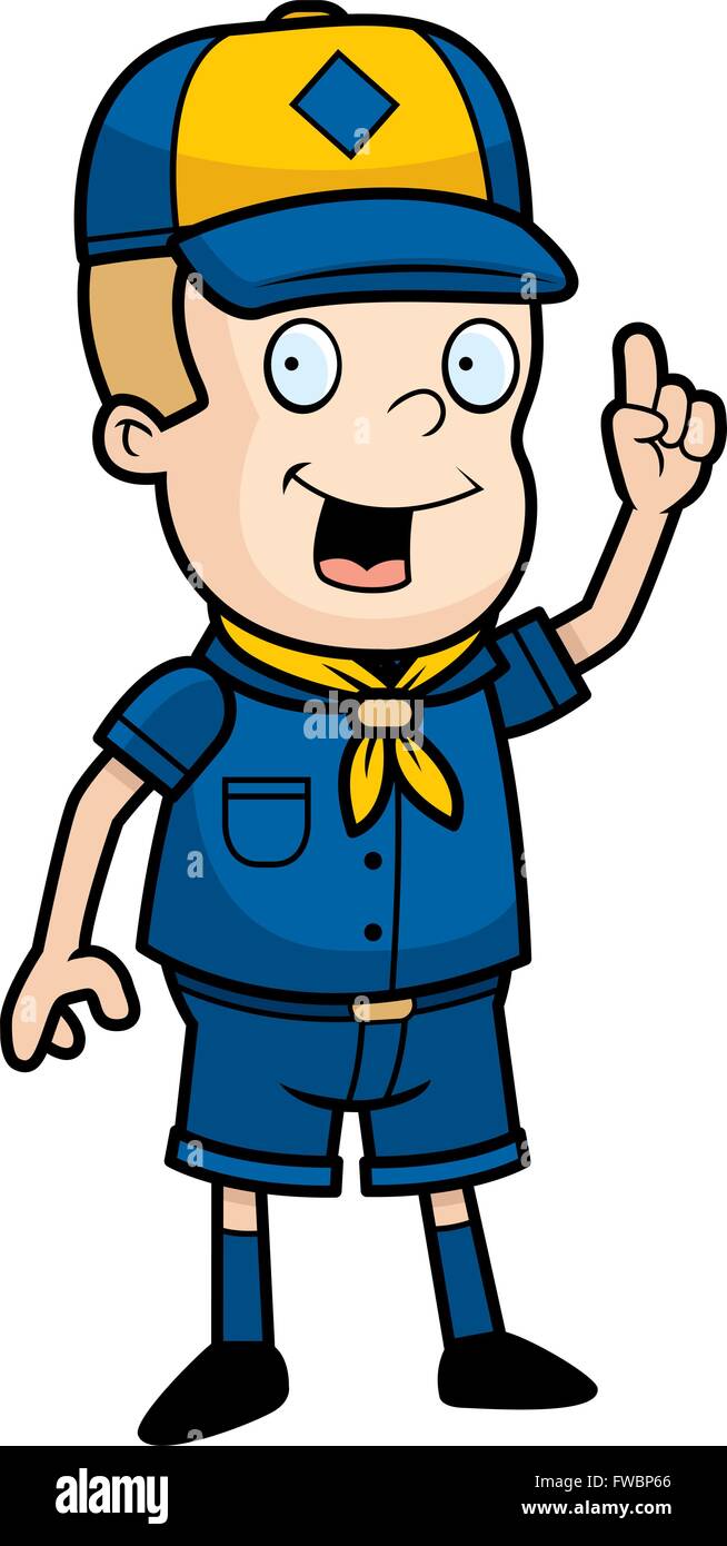 Un feliz cartoon Cub Scout con una idea Imagen Vector de stock - Alamy