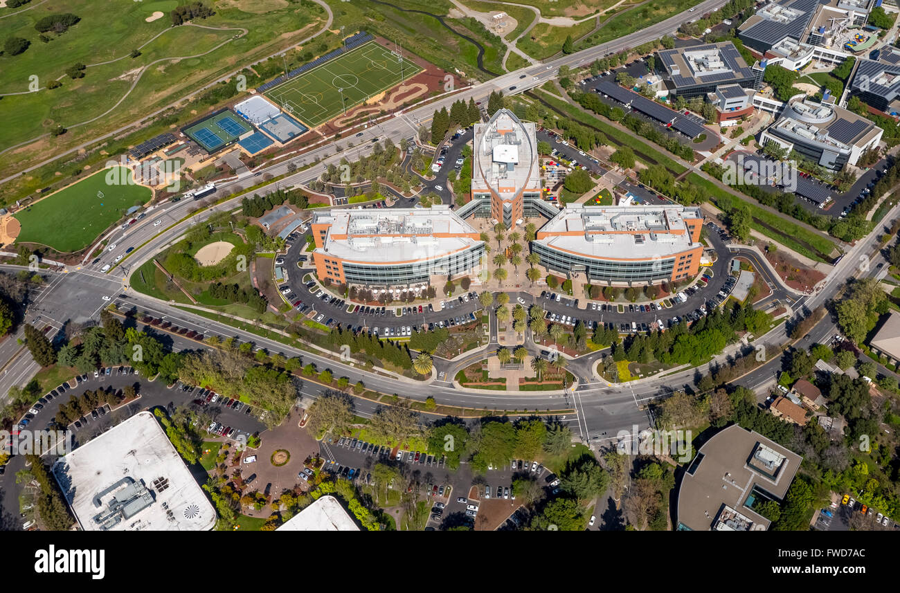 La sede de Google Googleplex, Silicon Valley, California, Estados Unidos de América, Santa Clara, California, EE.UU., foto aérea Foto de stock