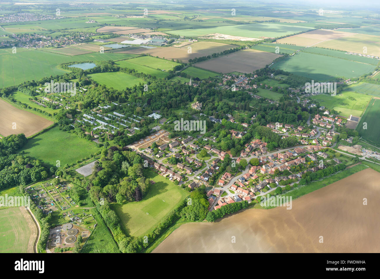 Una vista aérea de la aldea de Lincolnshire Nocton Foto de stock