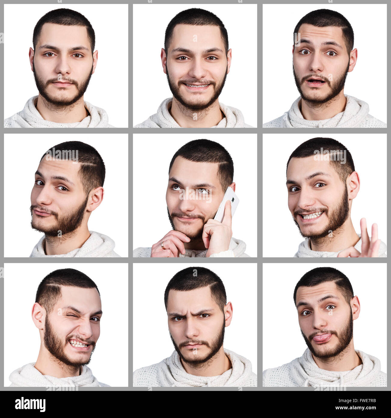 Collage de joven con diferentes emociones Foto de stock
