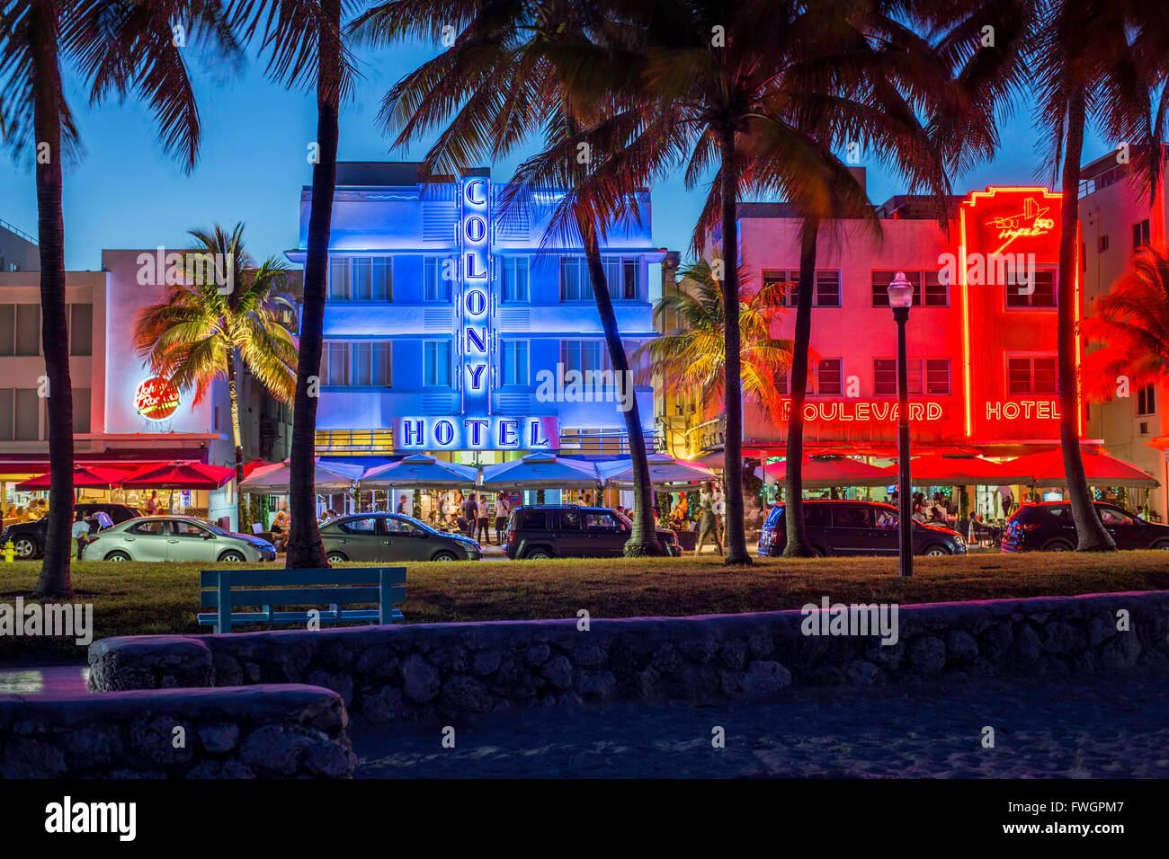Distrito Art Deco de Ocean Drive, South Beach, Miami Beach, Miami, Florida, Estados Unidos de América, América del Norte Foto de stock