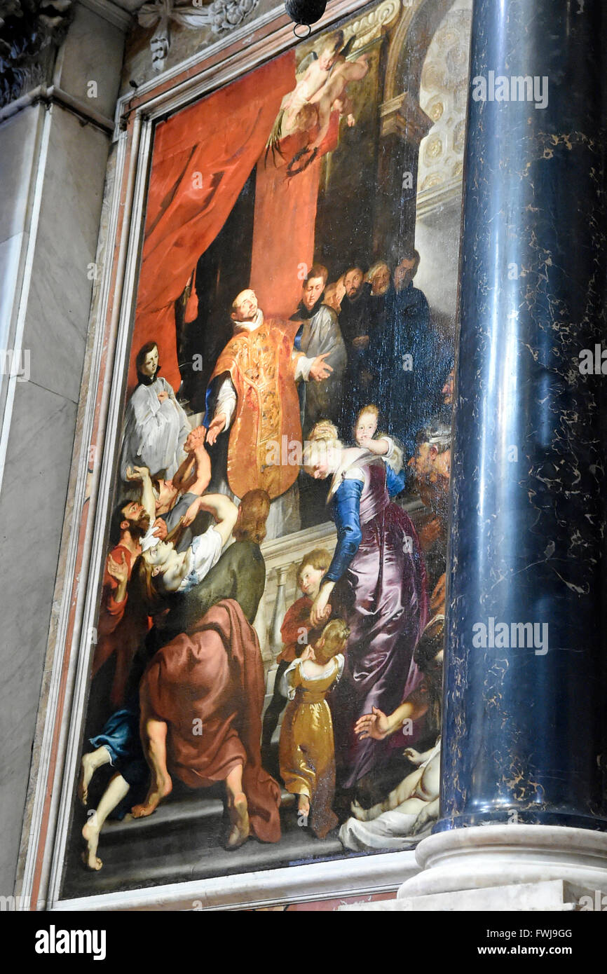 Milagros de Saint Ignace de Loyola, obra de arte de Rubens, iglesia Chiesa del Gesù, Génova, Italia, Europa Ligury Foto de stock