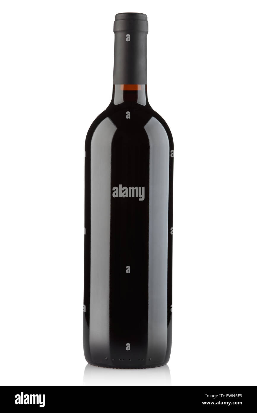 Botella de vino rojo sobre blanco, trazado de recorte Foto de stock