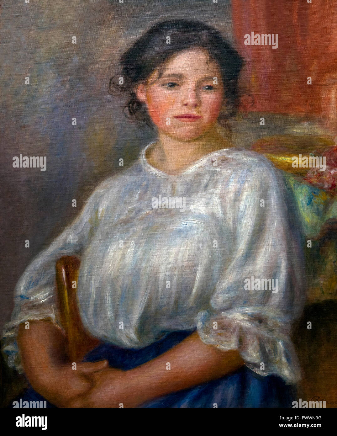 Mujer joven sentada, Jeune fille assise, por Pierre Auguste Renoir, 1909, Musée d'Orsay, París, Francia, Europa Foto de stock