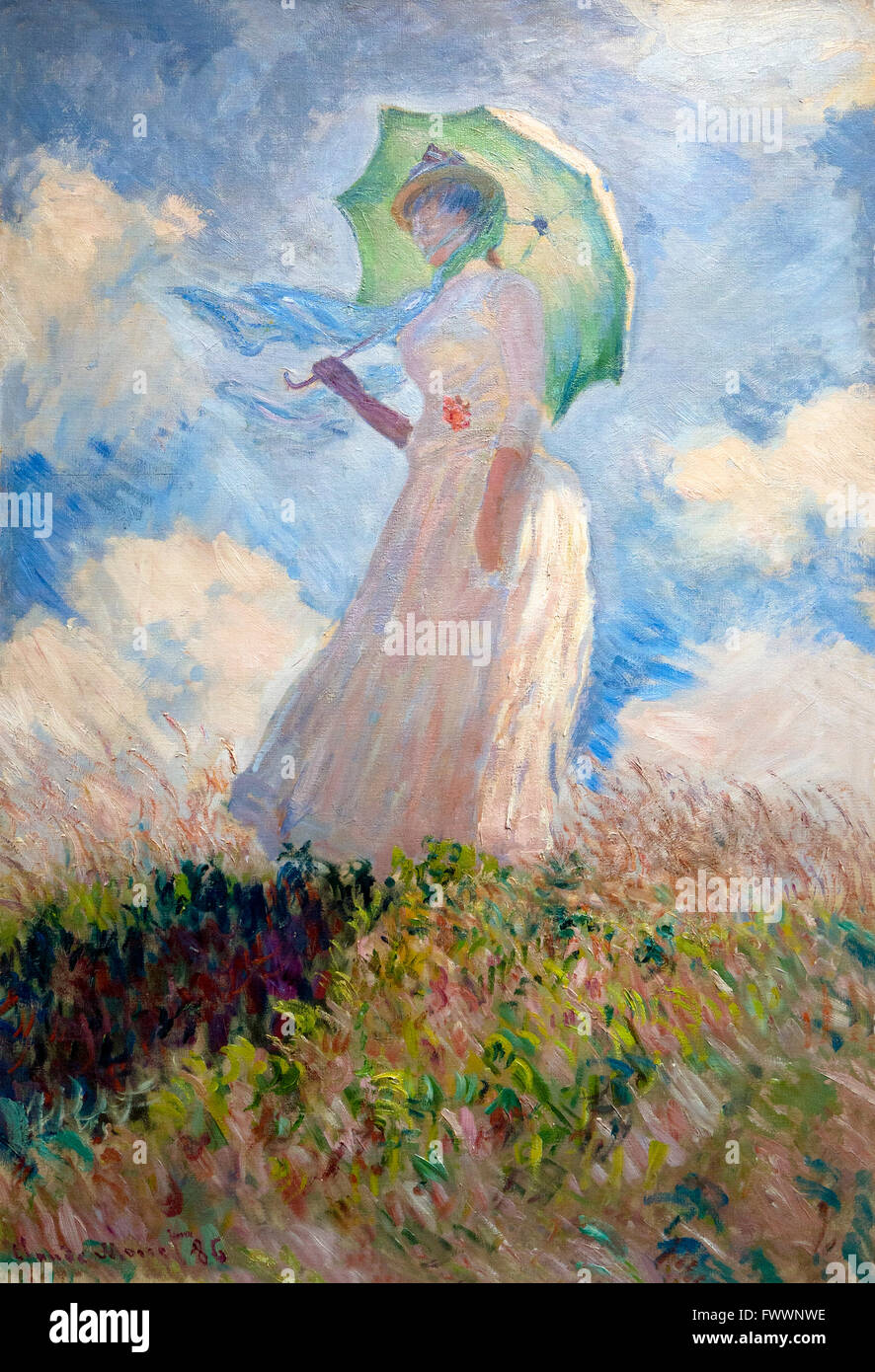 Estudio de una figura en el exterior, una mujer con una sombrilla, Claude Monet, 1886, Musée d'Orsay de París Francia Europa Foto de stock