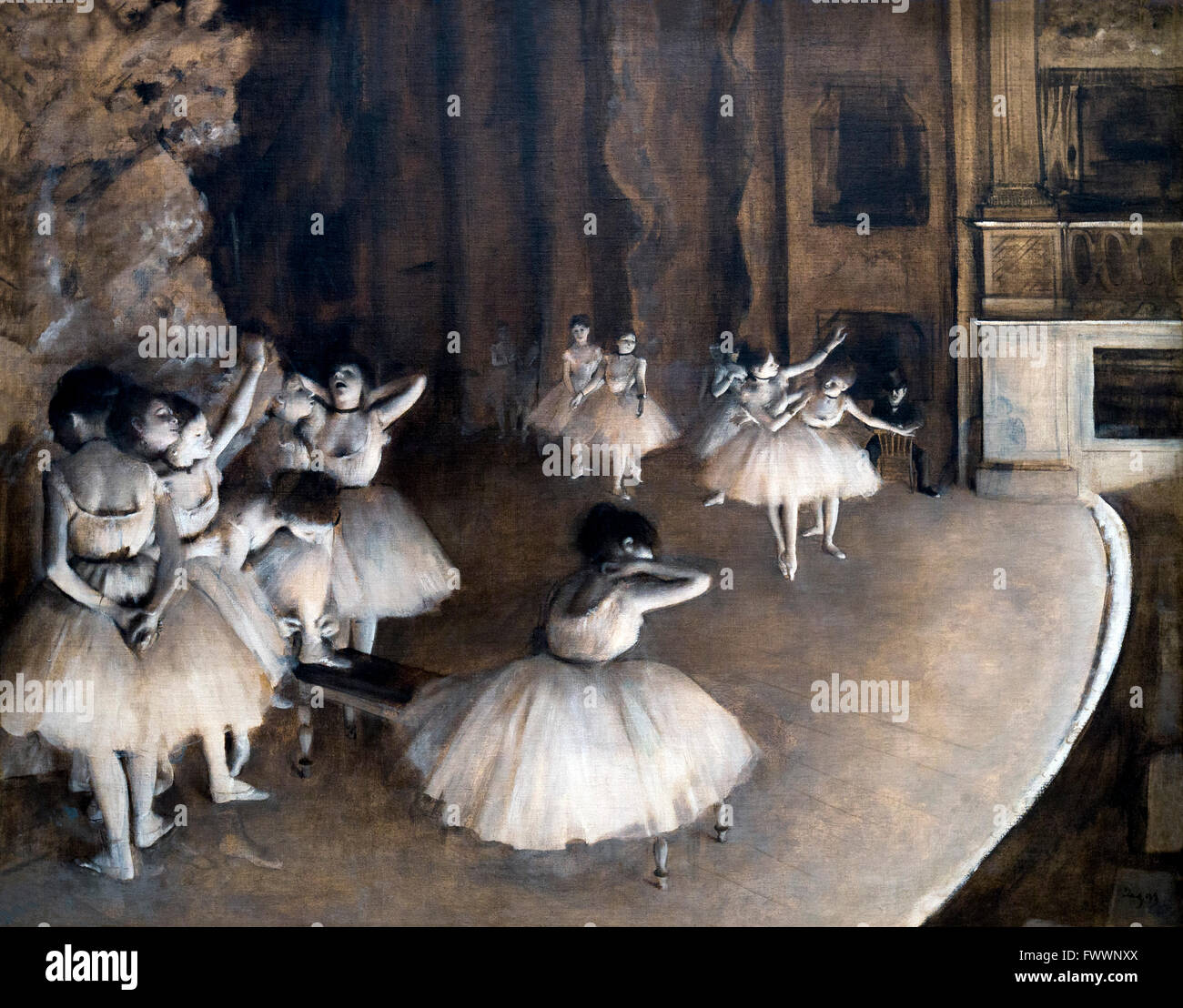 Ensayo de ballet en el escenario, la repetición d'un ballet sur la escena, Edgar Degas, 1874, Musée d'Orsay de París Francia Europa Foto de stock