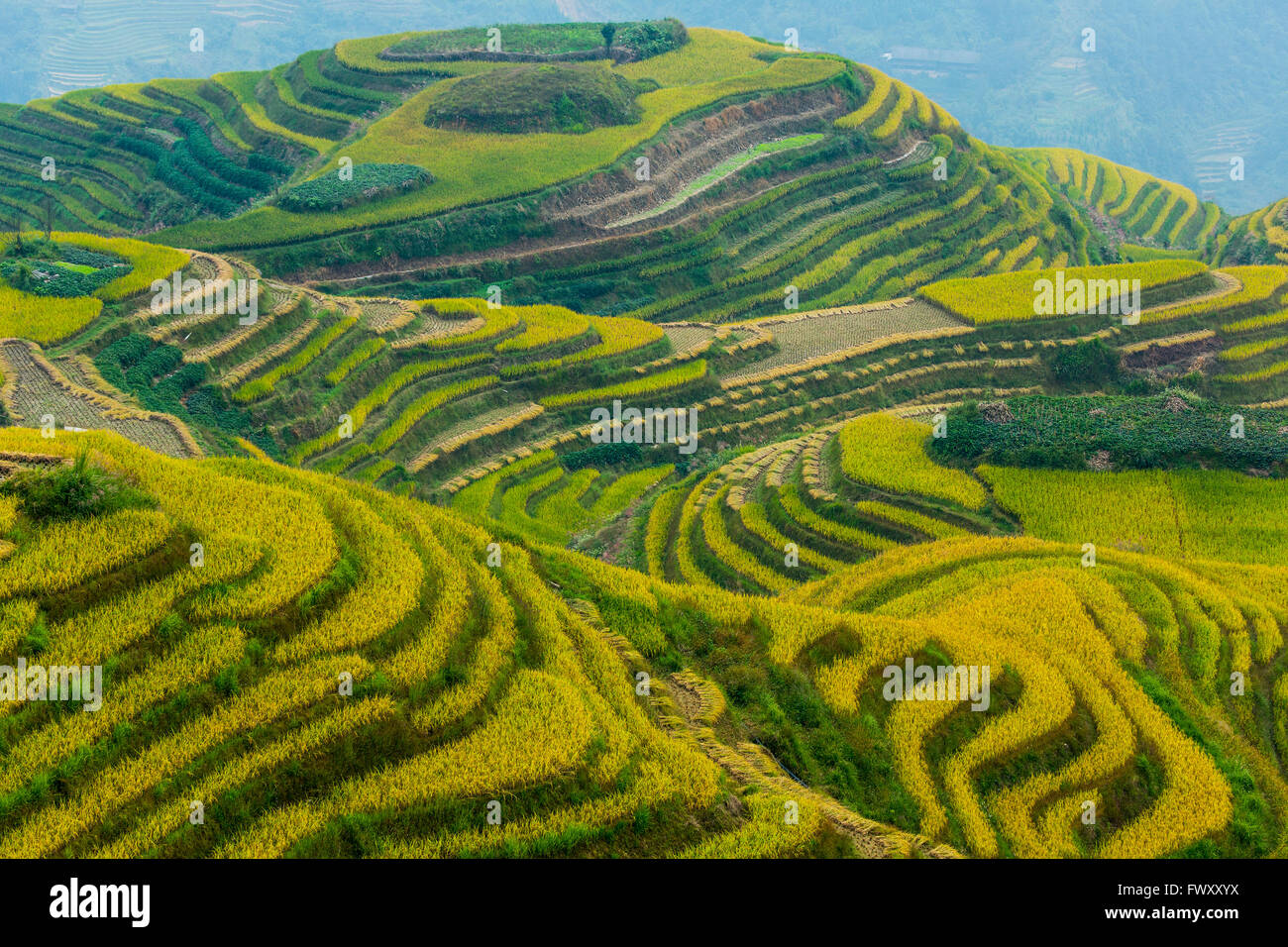 China, Sichuan, Guilin, vista aérea del paisaje rural Foto de stock
