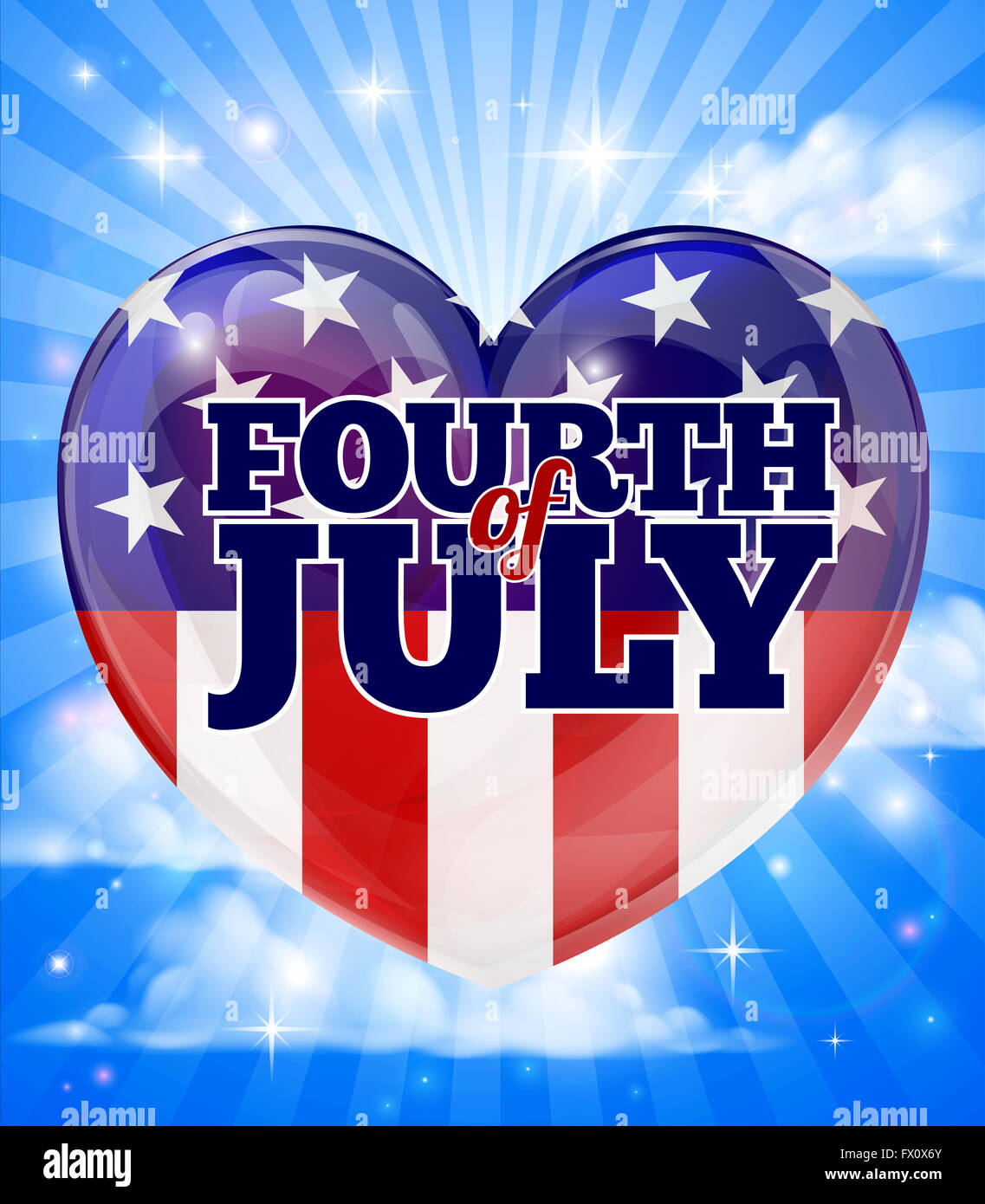 El 4 de julio, Día de la independencia americana del corazón diseño sky Foto de stock
