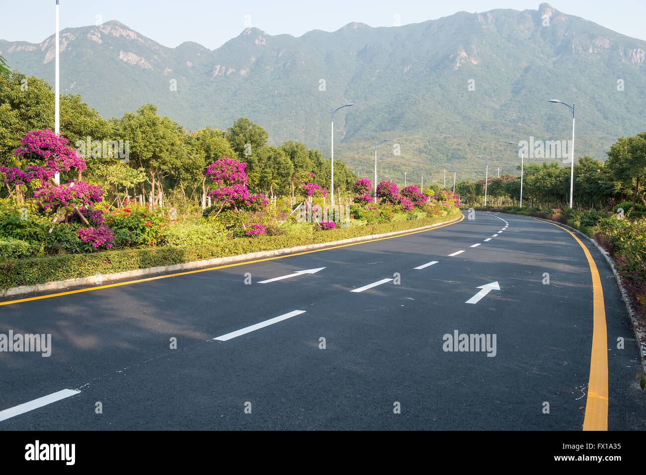 Carretera vacía con ligera Foto de stock