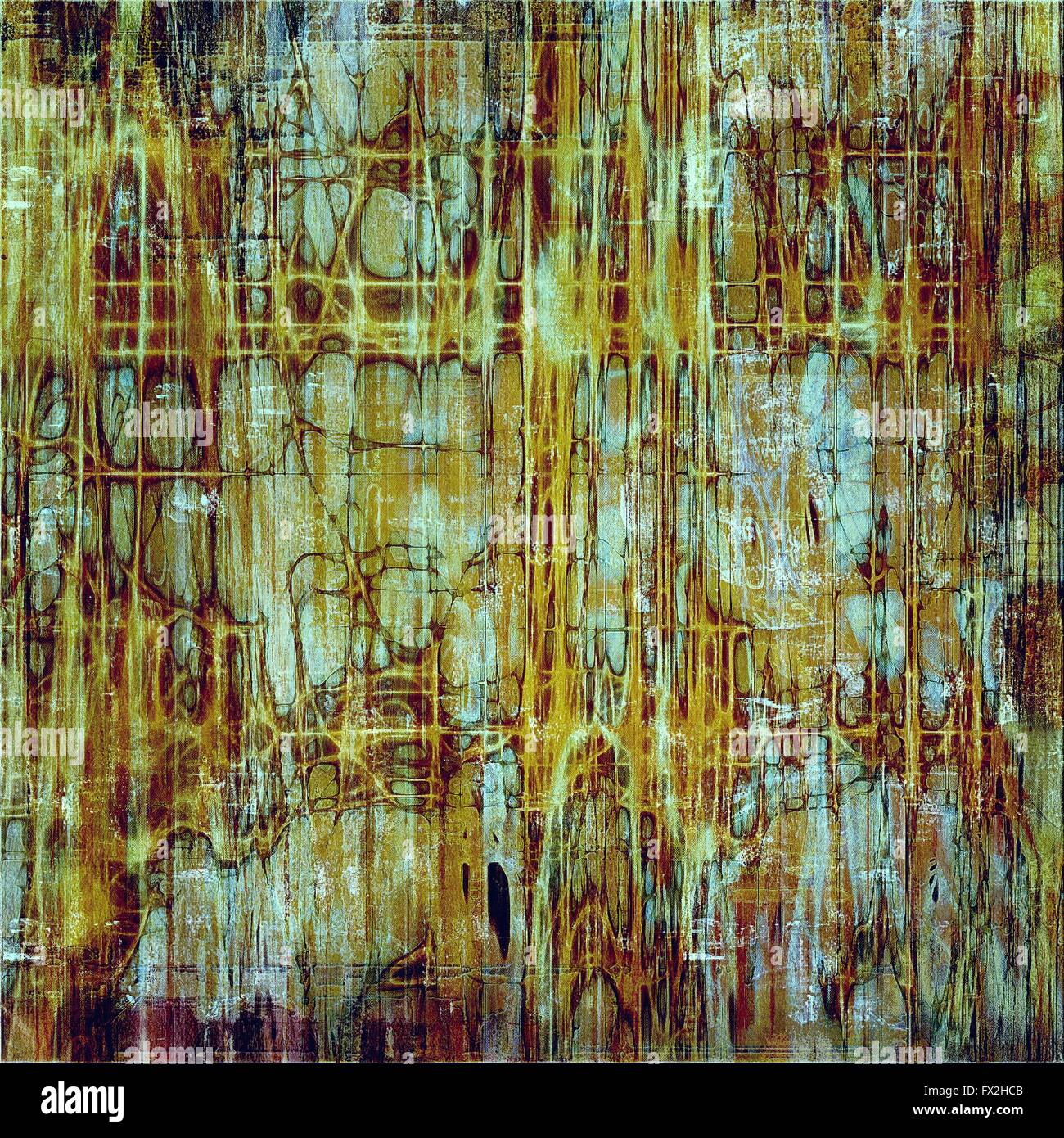 Envejecimiento textura grunge, vieja ilustración. Con diferentes patrones de color: amarillo (beige); marrón; azul; verde Foto de stock