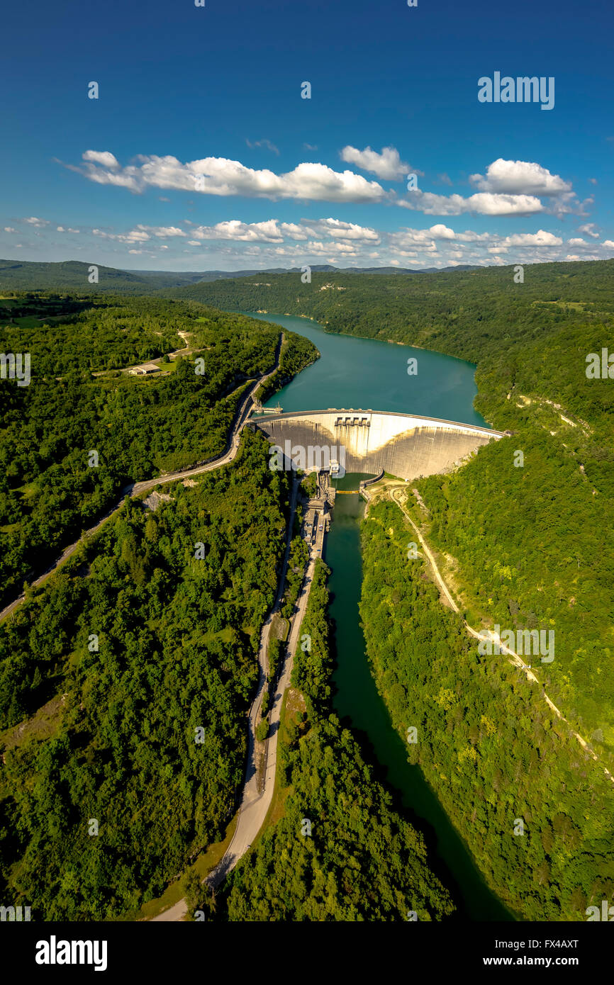 Vista aérea, Lago Vouglans Vouglans, embalse, Depósito, Lect, Francia, Franche-Comte, Francia, Europa, vista aérea, aves de ojos vista, Foto de stock