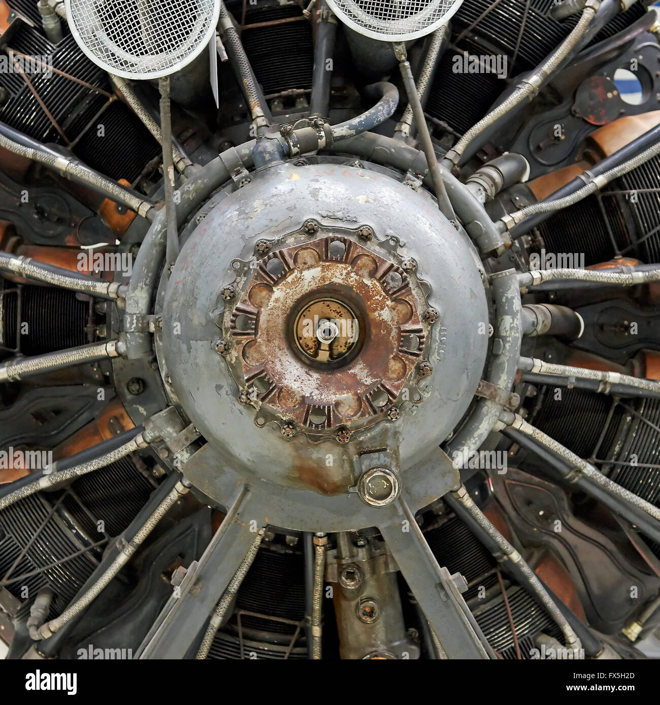 Imagen de primer plano de un viejo avión motor en estrella Foto de stock