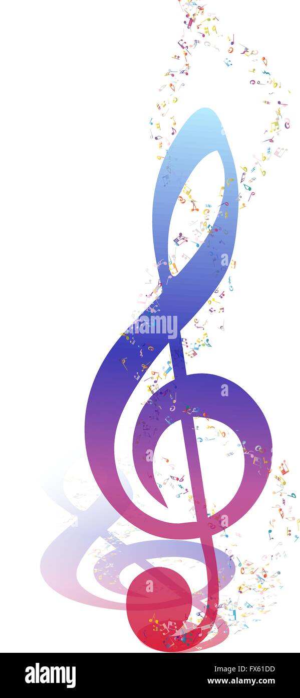 Diseño de elementos musicales de música personal con clef agudo y notas