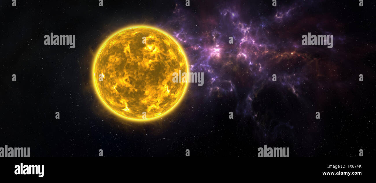 Sol y la galaxia en el espacio ultraterrestre Foto de stock