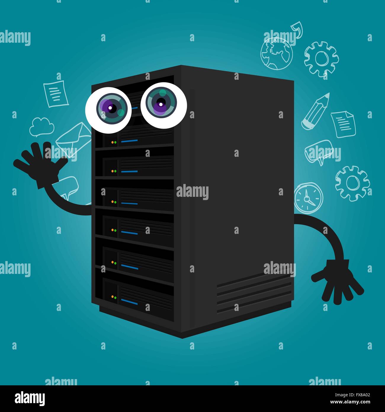Equipo servidor de base de datos de componentes de almacenamiento de datos  de gran caricatura ojos mascota lindo gracioso sonrisa tech objeto vector  Imagen Vector de stock - Alamy