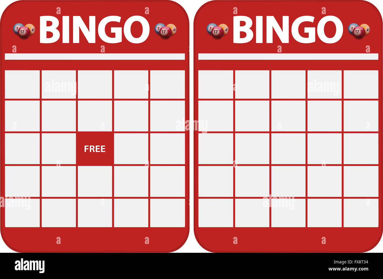 Dos diferentes tipo de cartones de bingo en blanco rojo para cortar  Fotografía de stock - Alamy