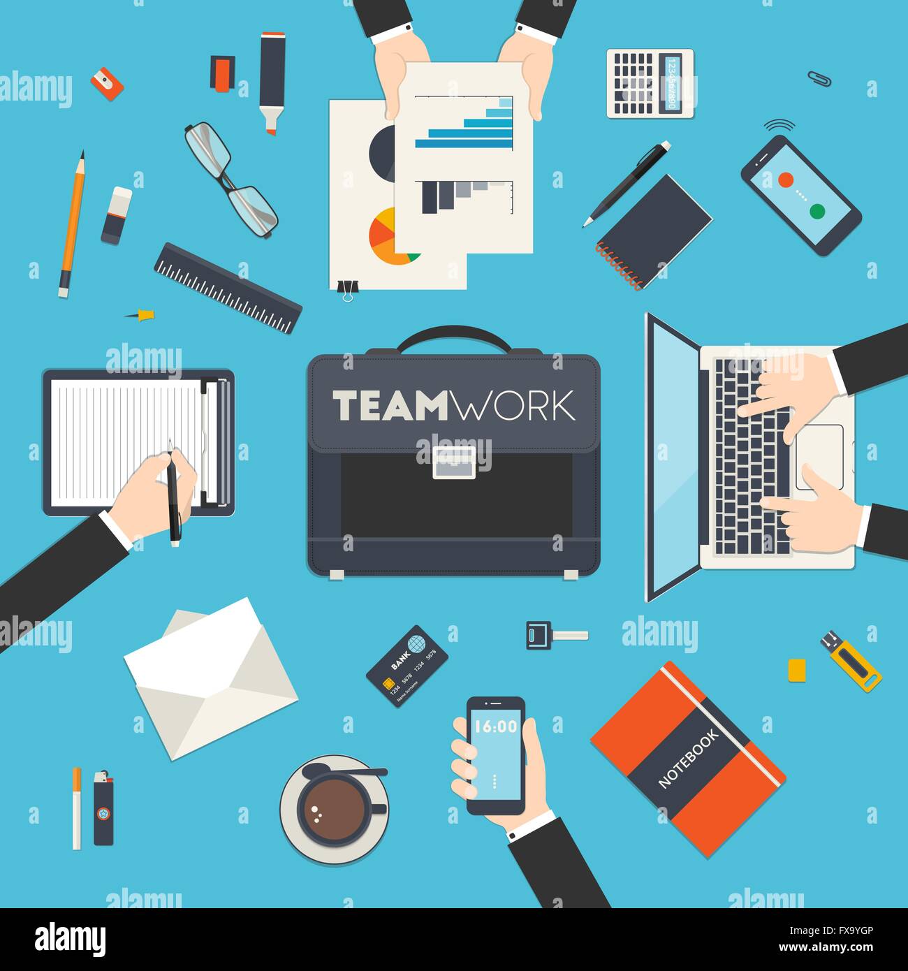 Ilustración vectorial de reunión de negocios, la comunicación y la