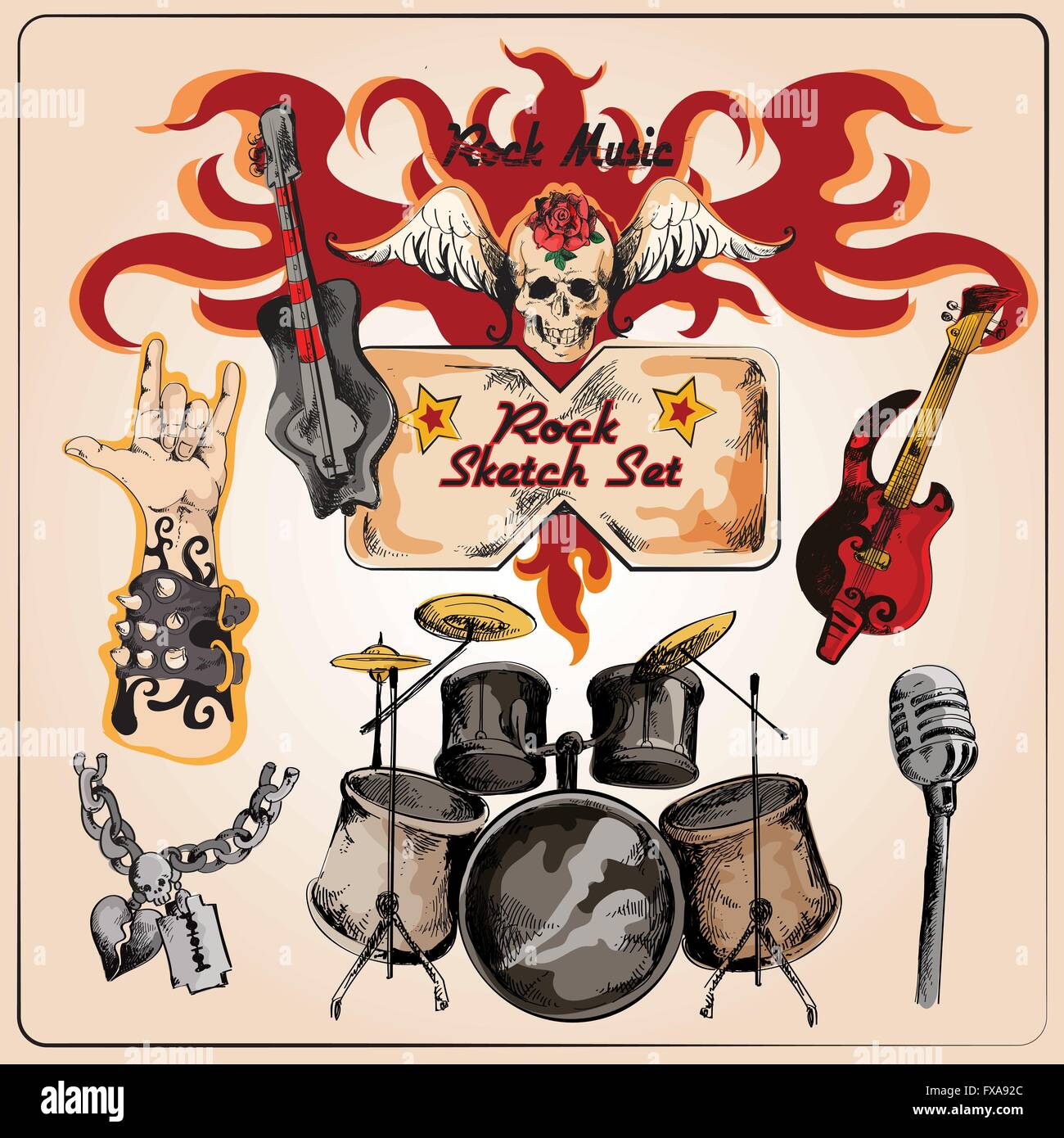La música rock boceto color set Imagen Vector de stock - Alamy