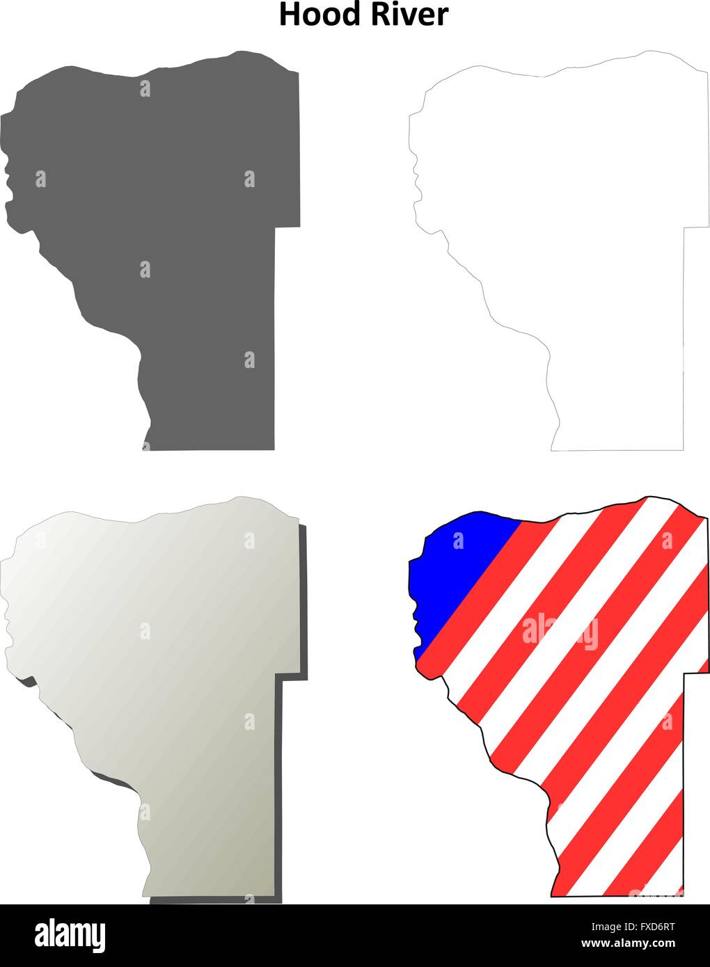 El condado de Hood River, Oregon outline map set Ilustración del Vector