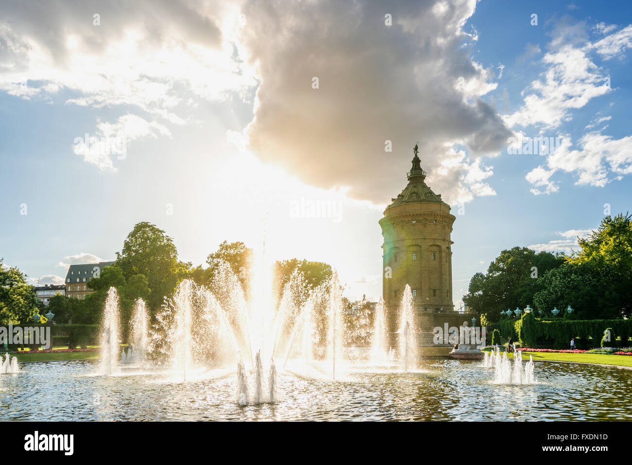 Mannheim, agua, Torre, Arquitectura, Alemania Foto de stock
