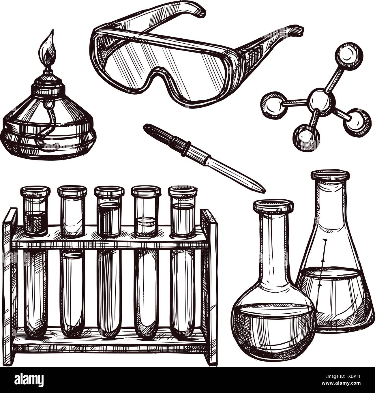 Herramientas de la química conjunto dibujados a mano Imagen Vector de stock  - Alamy