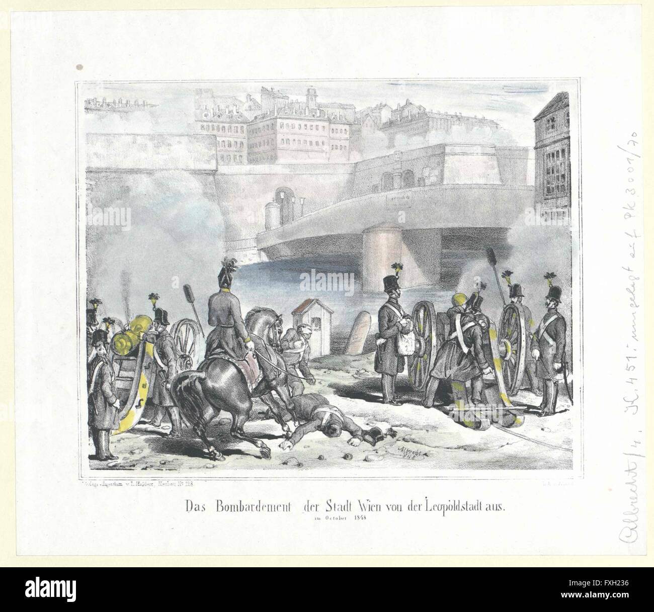 Bombardement das der Stadt Wien von der Leopoldstadt aus im, octubre de 1848 Foto de stock