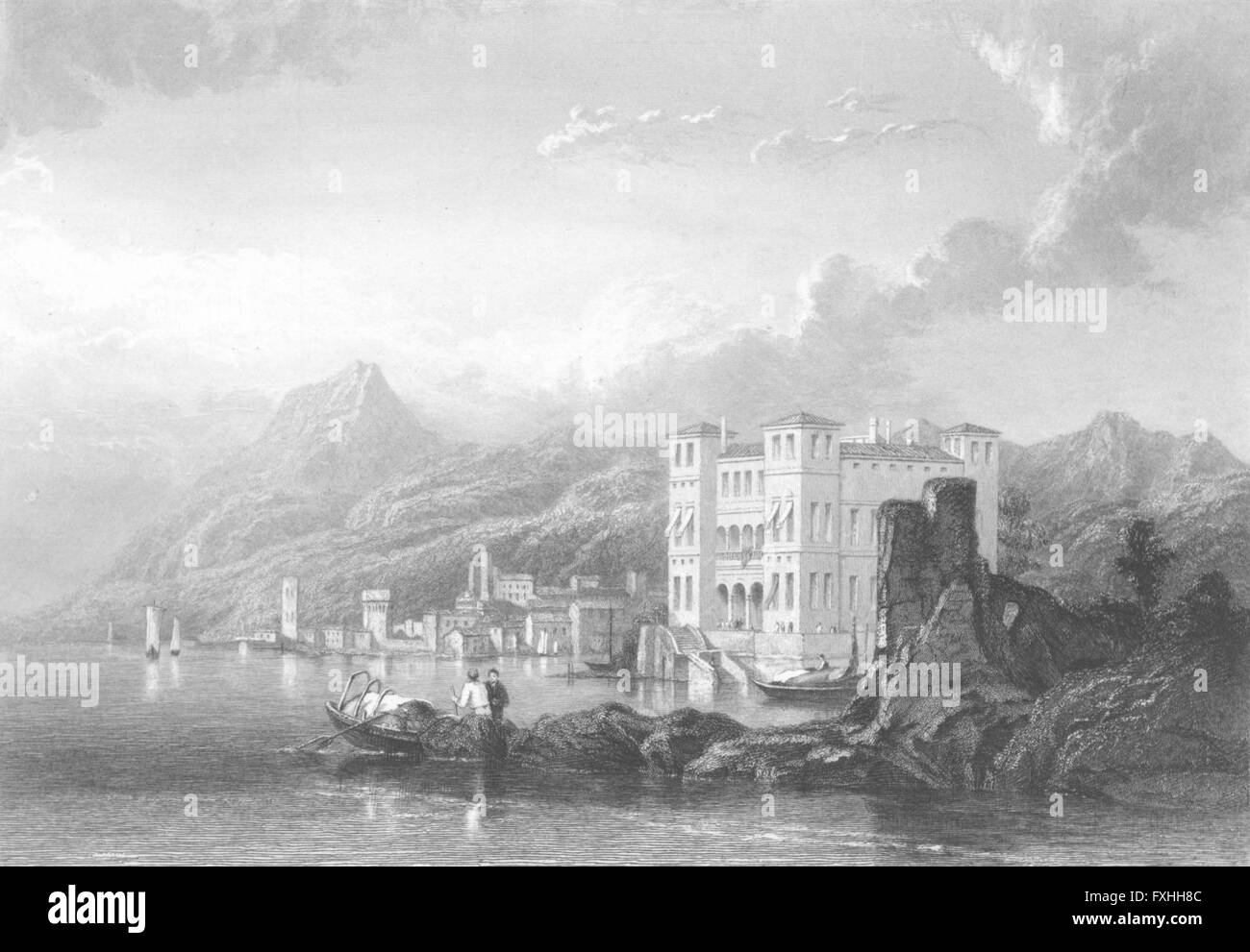 Lago italiano?: Palacio barco Mtn; Stanfield Grundy, grabado antiguo c1830 Foto de stock