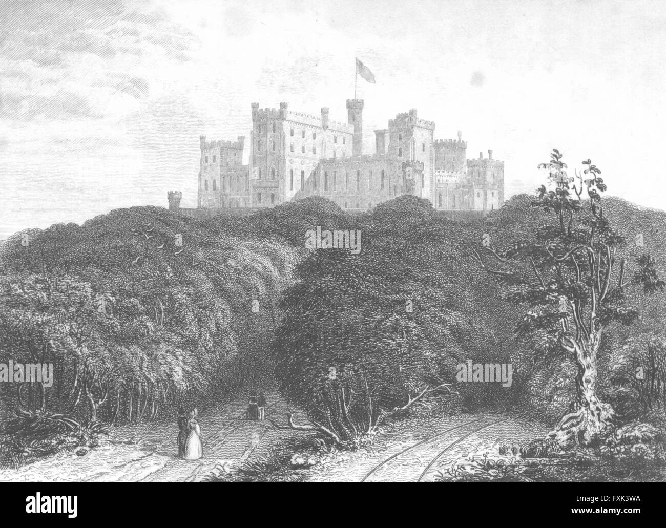 LEICS: Castillo de Belvoir: Saunders, antiguos bosques imprimir 1836 Foto de stock