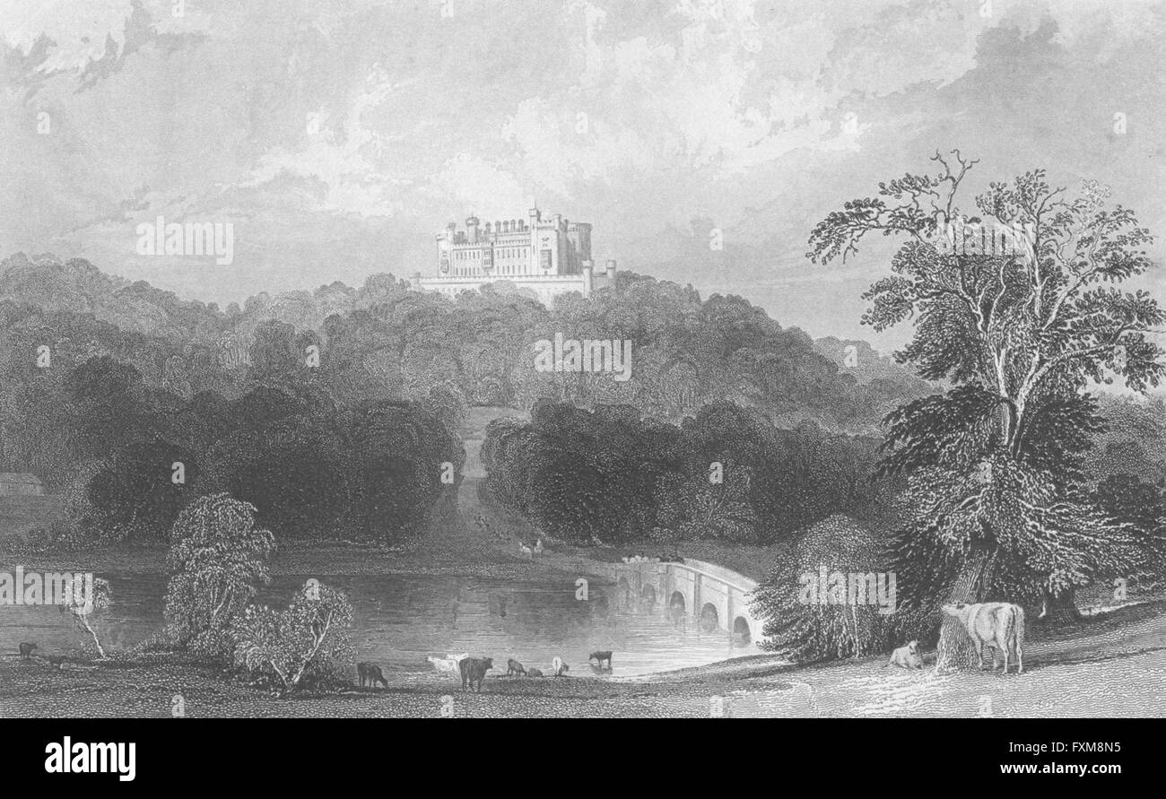 LEICS: Castillo de Belvoir, Leicestershire: Allom, grabado antiguo 1836 Foto de stock