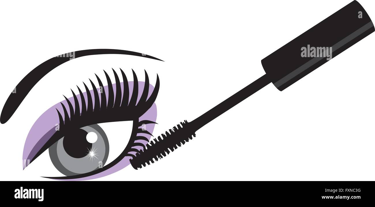 Ilustración vectorial de maquillaje mascara y ojo con largas pestañas