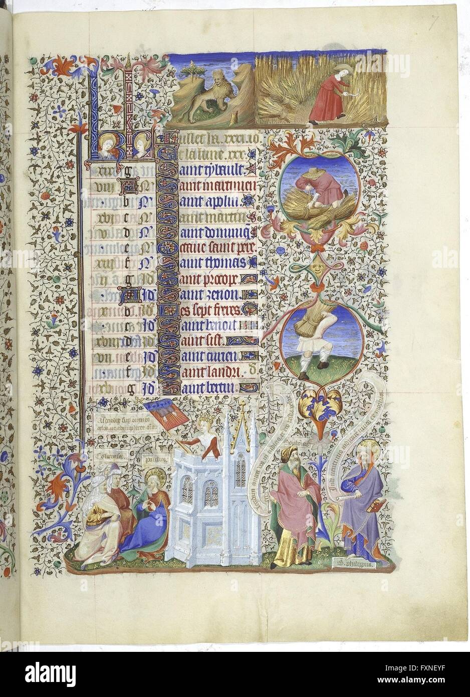 Cod. 1855, fol. 7r: Livre d'Heures: Kalenderseite zu Juli Foto de stock