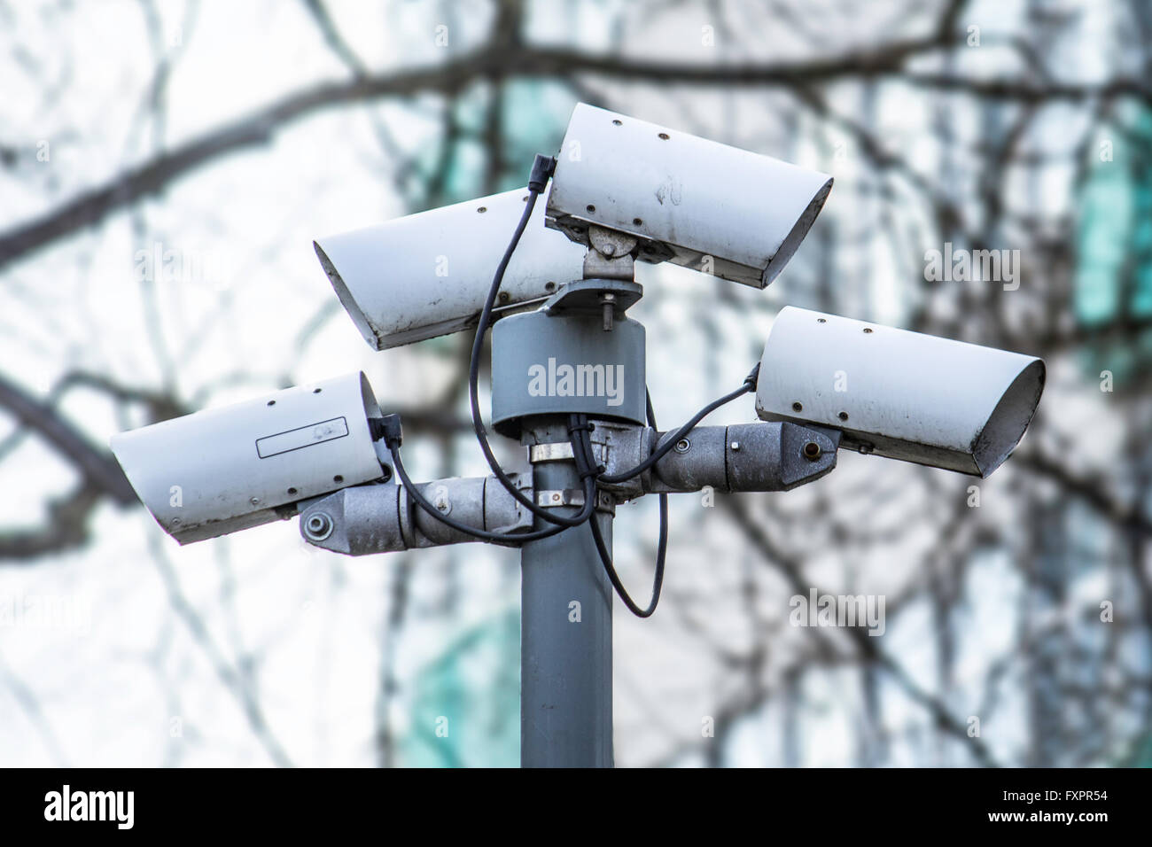 Cluster de cámaras CCTV. Foto de stock